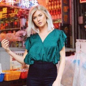 Vestique Green Satin Bodysuit